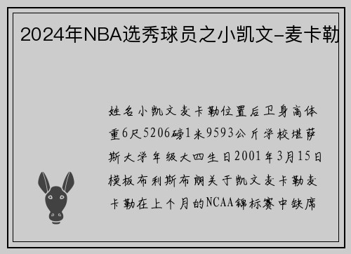 2024年NBA选秀球员之小凯文-麦卡勒