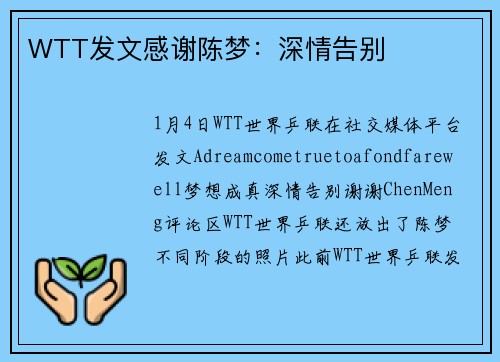 WTT发文感谢陈梦：深情告别