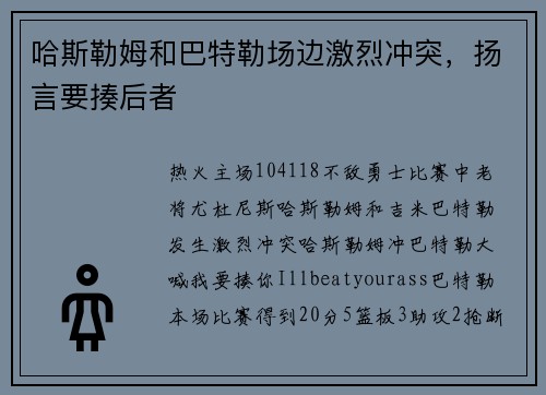 哈斯勒姆和巴特勒场边激烈冲突，扬言要揍后者